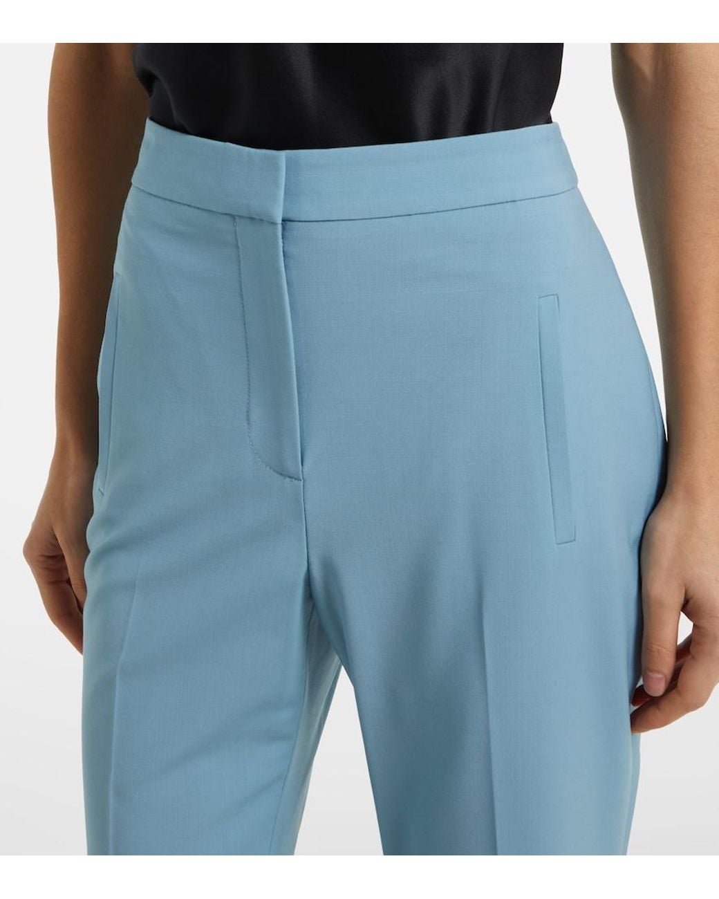 Veronica Beard Blue Arte Cropped Wool-Blend Slim Pants