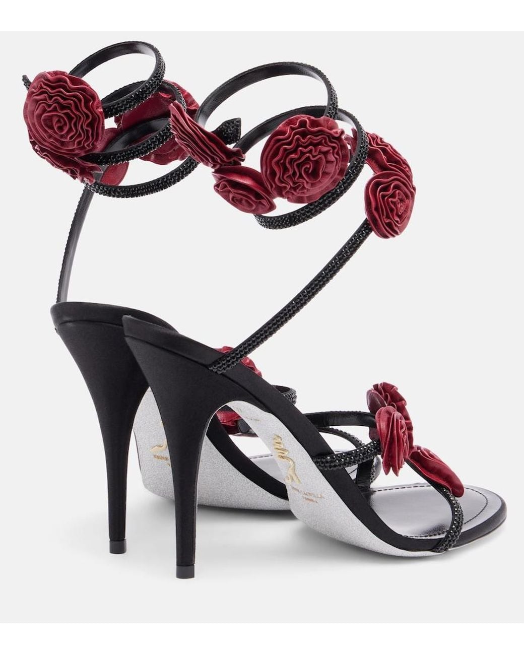 Rene Caovilla Pink Cleo Floral-Applique Satin Sandals