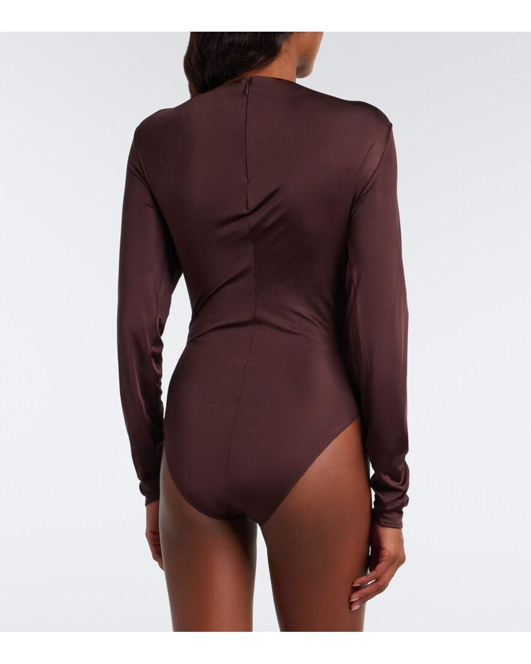 Balmain Brown Draped Satin Bodysuit