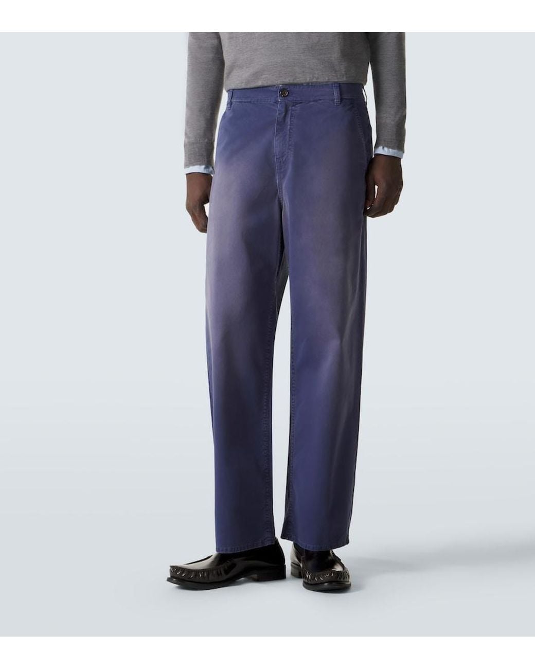Miu Miu Blue Cotton Gabardine Wide-Leg Pants for men