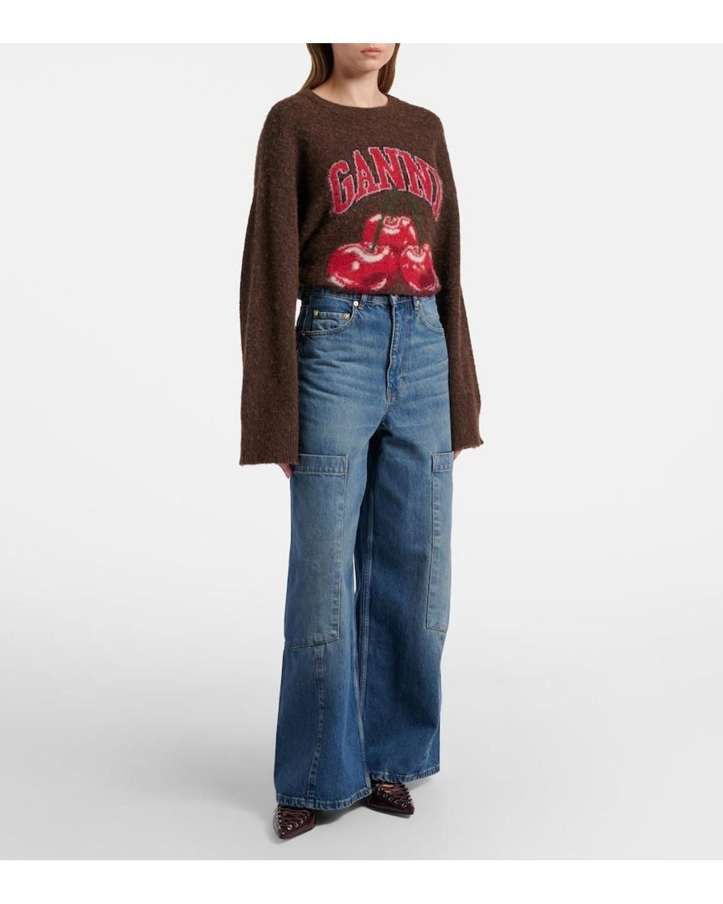 Ganni Blue Mid-Rise Cargo Jeans
