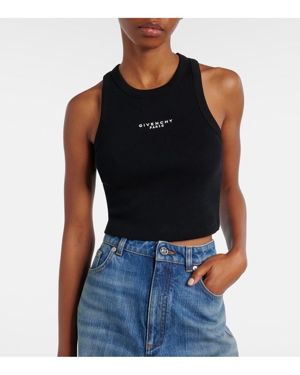 Tank Top Cropped De Algodon Con Logo Givenchy de color Black