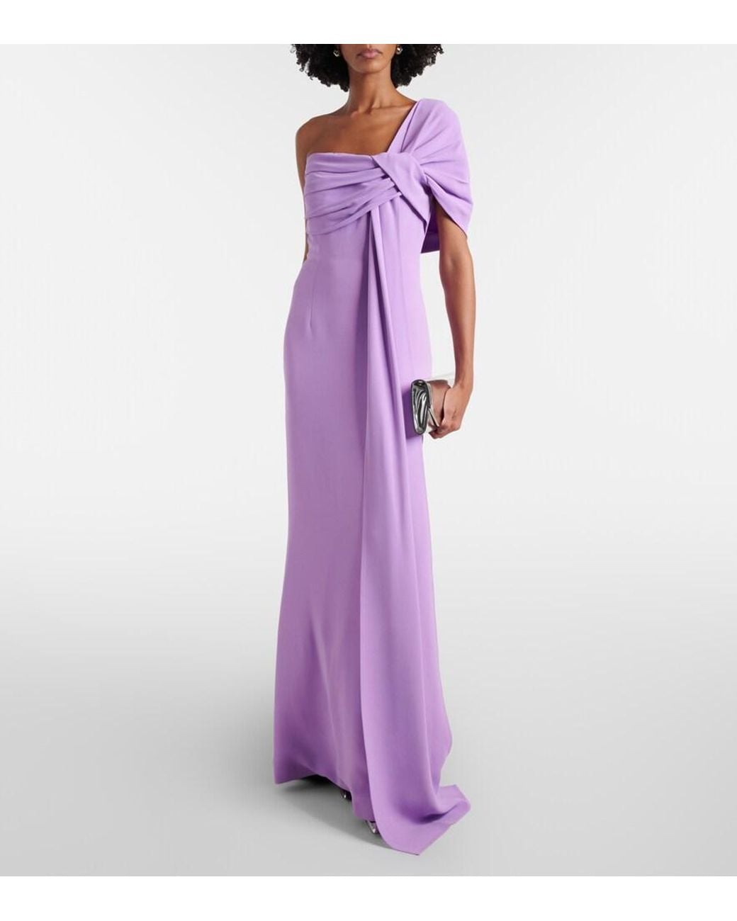 Elie Saab Purple Draped One-Shoulder Silk-Blend Cady Gown