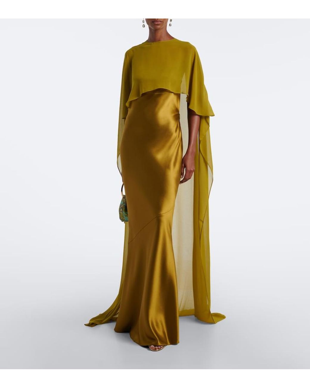 retroféte Green Lukka Draped Open-Back Satin Gown