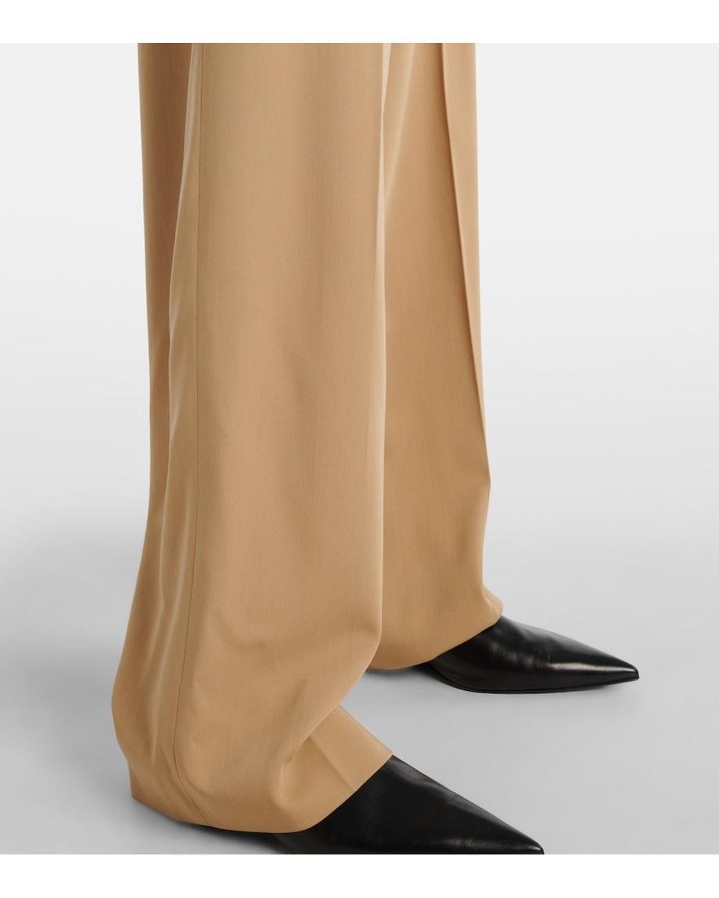 Ralph Lauren Natural Corrine Low-Rise Wool Wide-Leg Pants