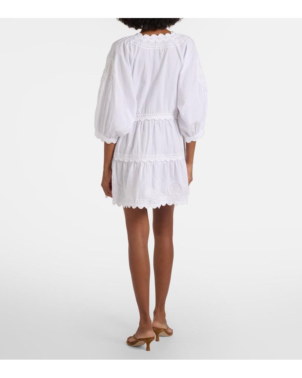 Juliet Dunn White Embroidered Cotton Poplin Minidress