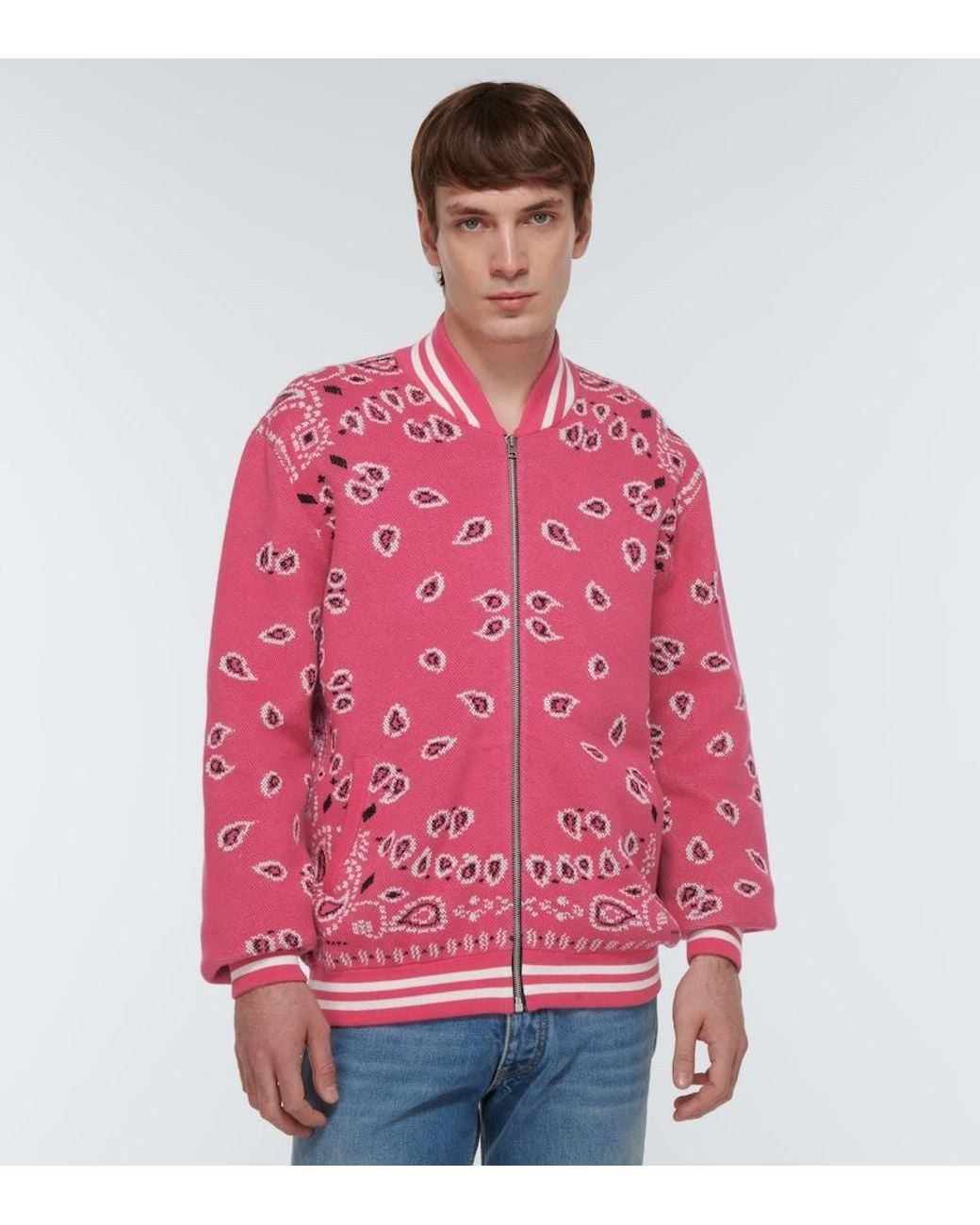 Alanui Pink Bandana Jacquard Cotton Bomber Jacket for men