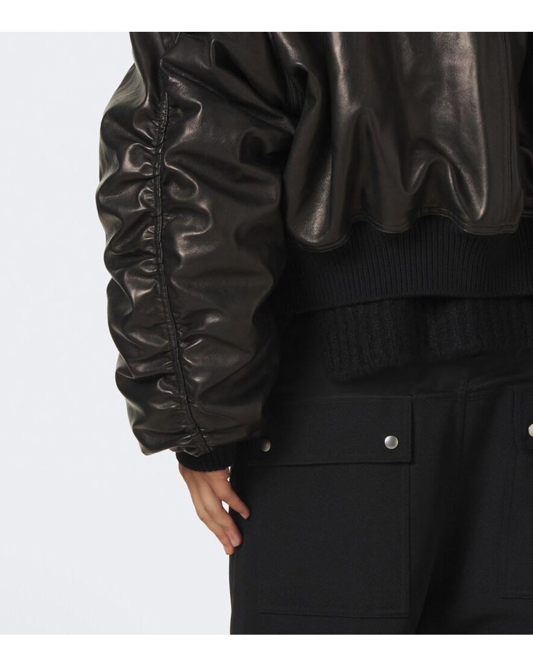 Rick Owens Black Secchia Flight Leather Down Jacket for men