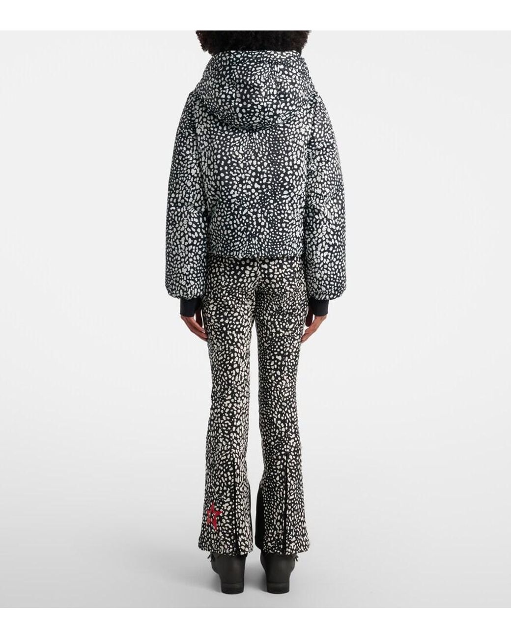 Perfect Moment Black Bubble Leopard-Print Down Ski Jacket