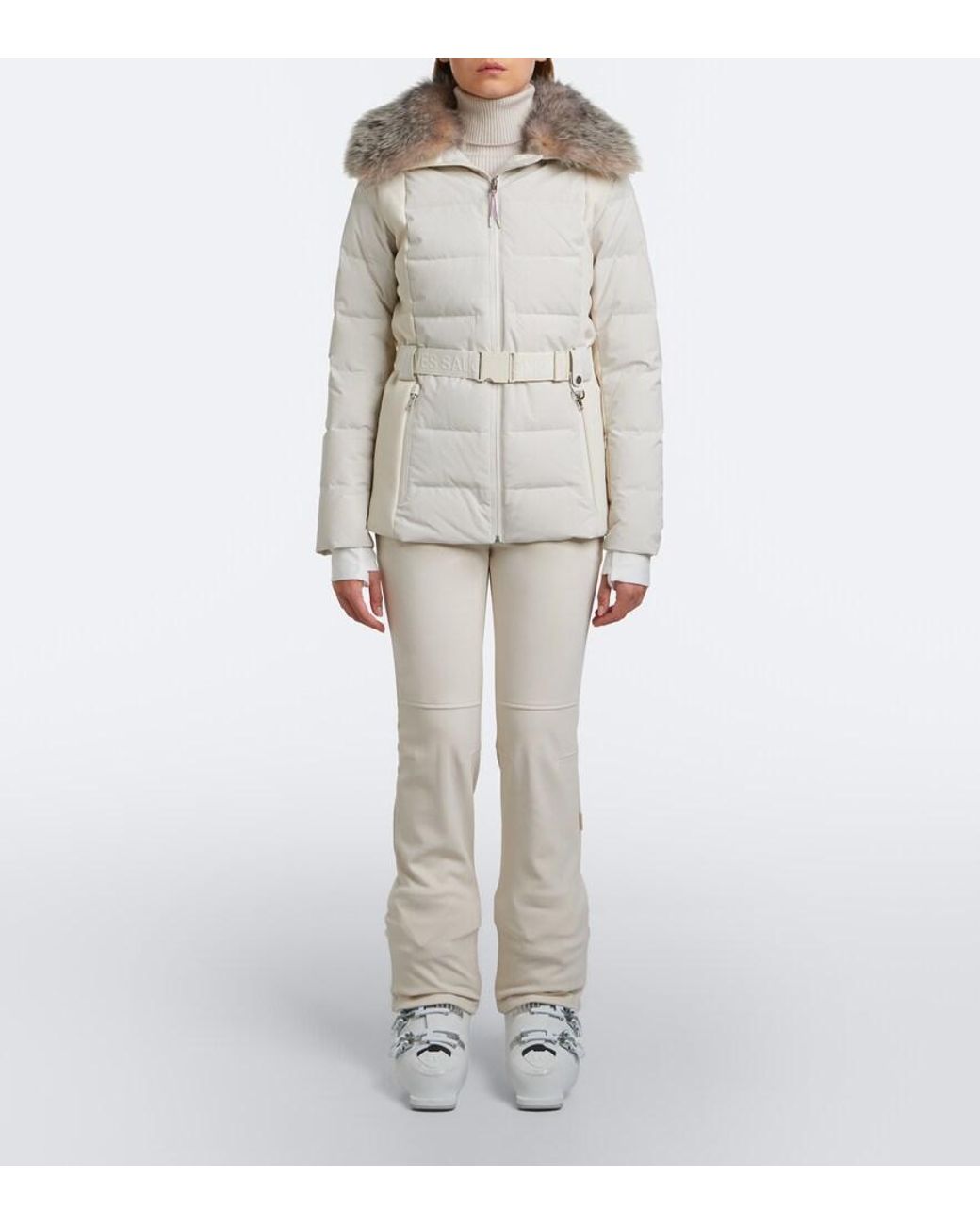 Yves Salomon Natural Belted Shearling-Trimmed Down Ski Jacket