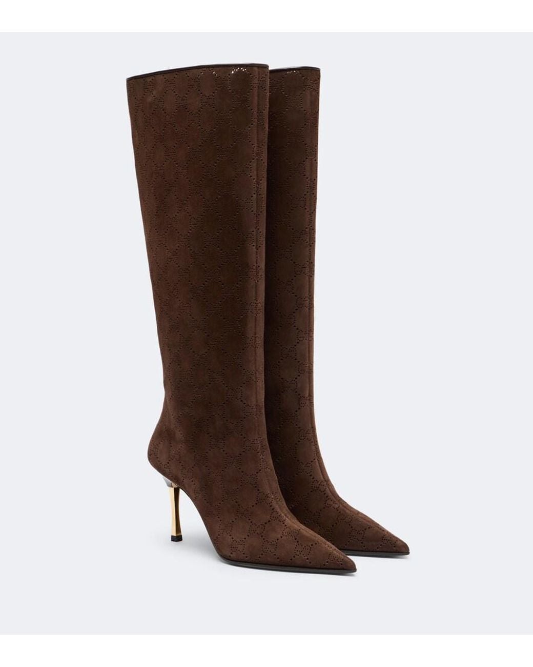 Gucci Brown Bombshell Gg Suede Knee-High Boots