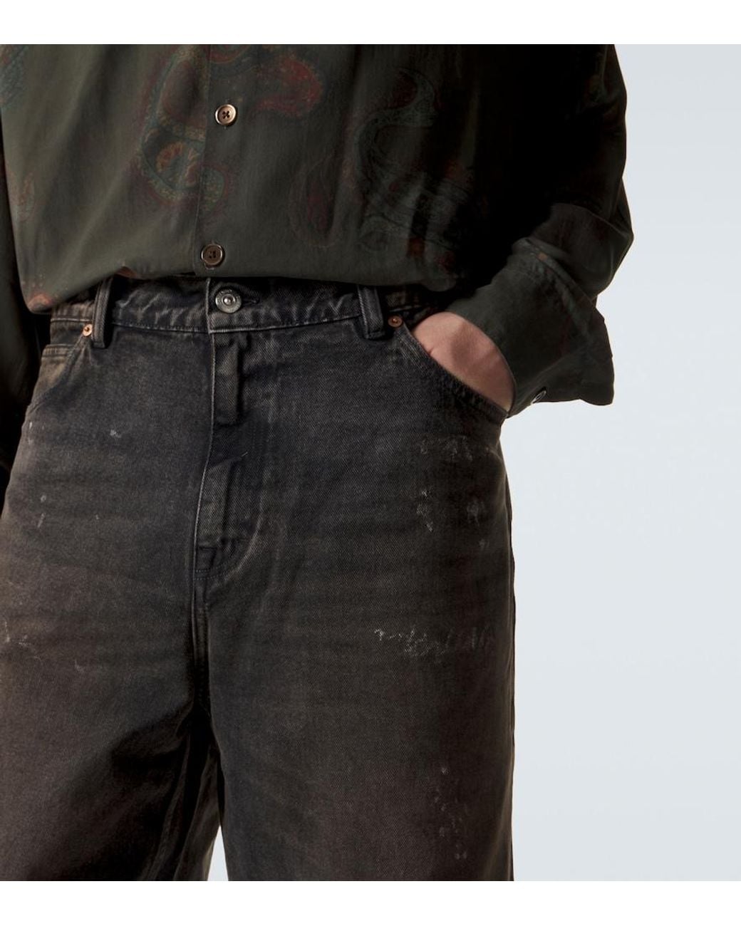 Our Legacy Gray Capri Cut Distressed Shorts for men