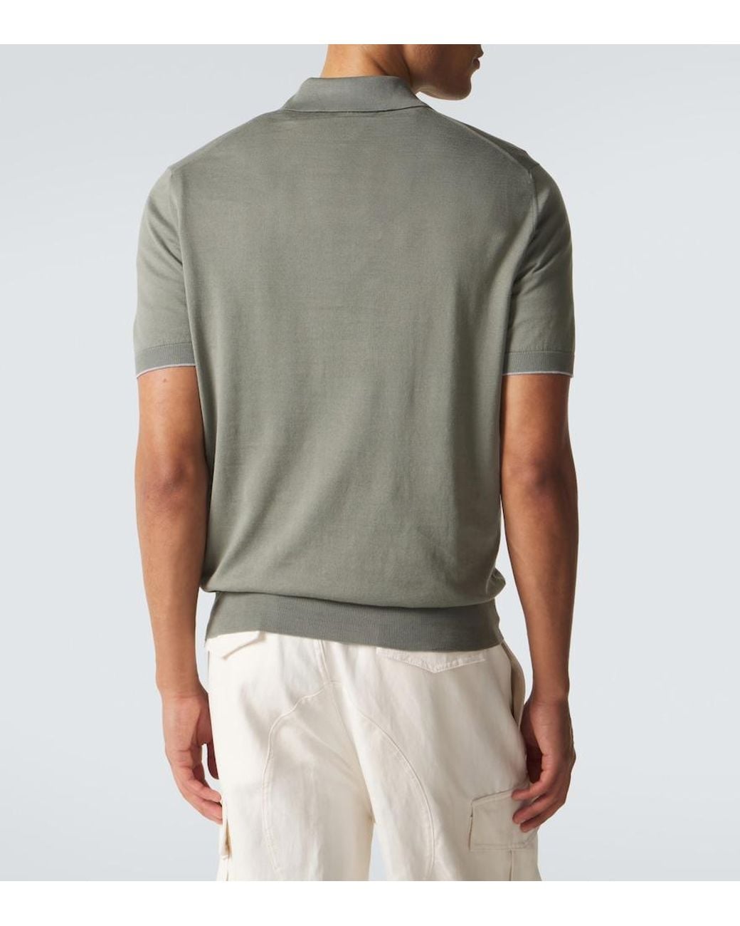 Brunello Cucinelli Green Logo Cotton Pique Polo Shirt for men
