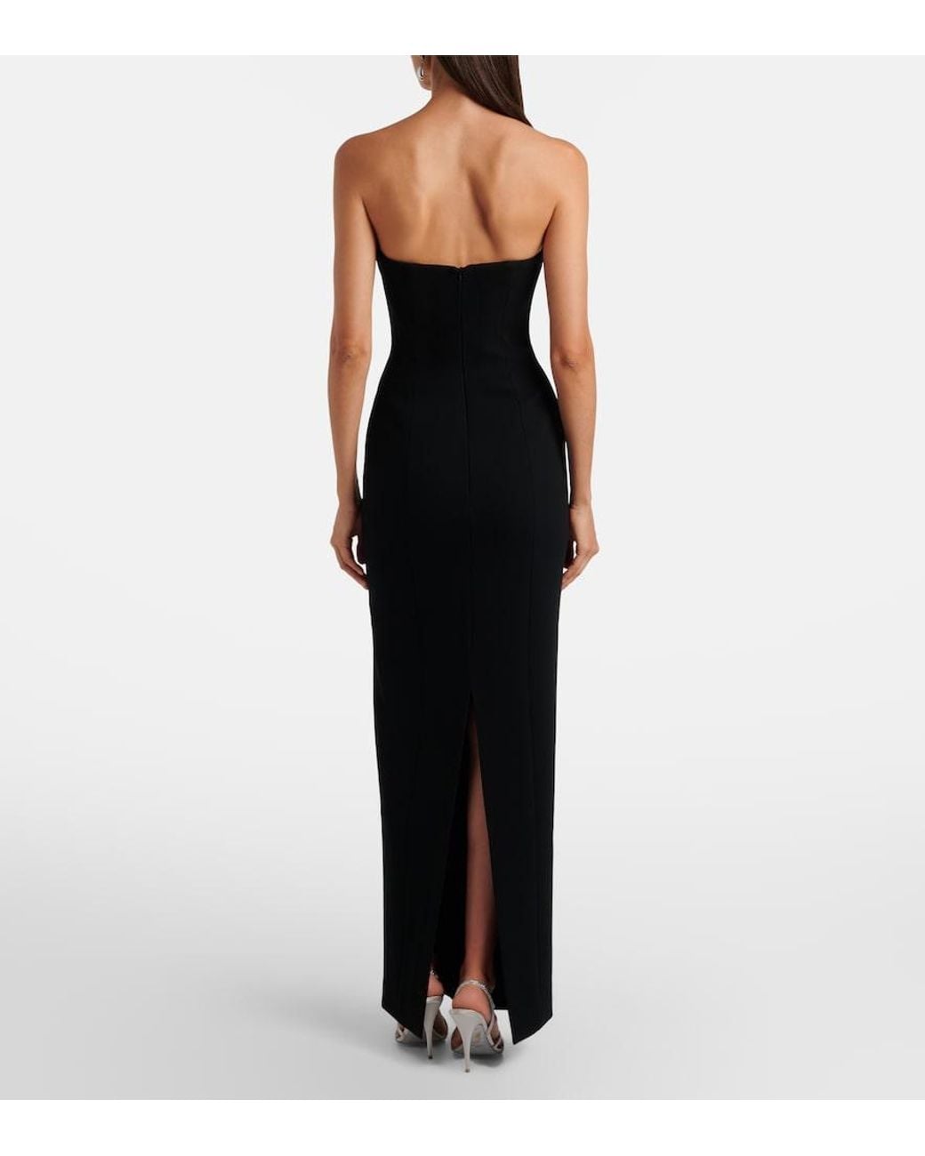 Rachel Gilbert Black Mirage Floral-Applique Bustier Gown
