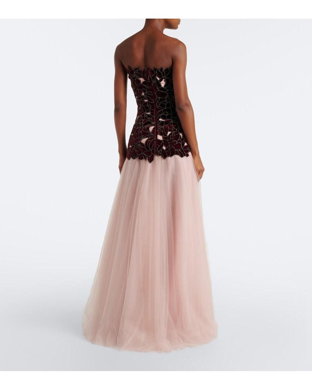 Costarellos Pink Alessi Embellished Velvet And Tulle Gown