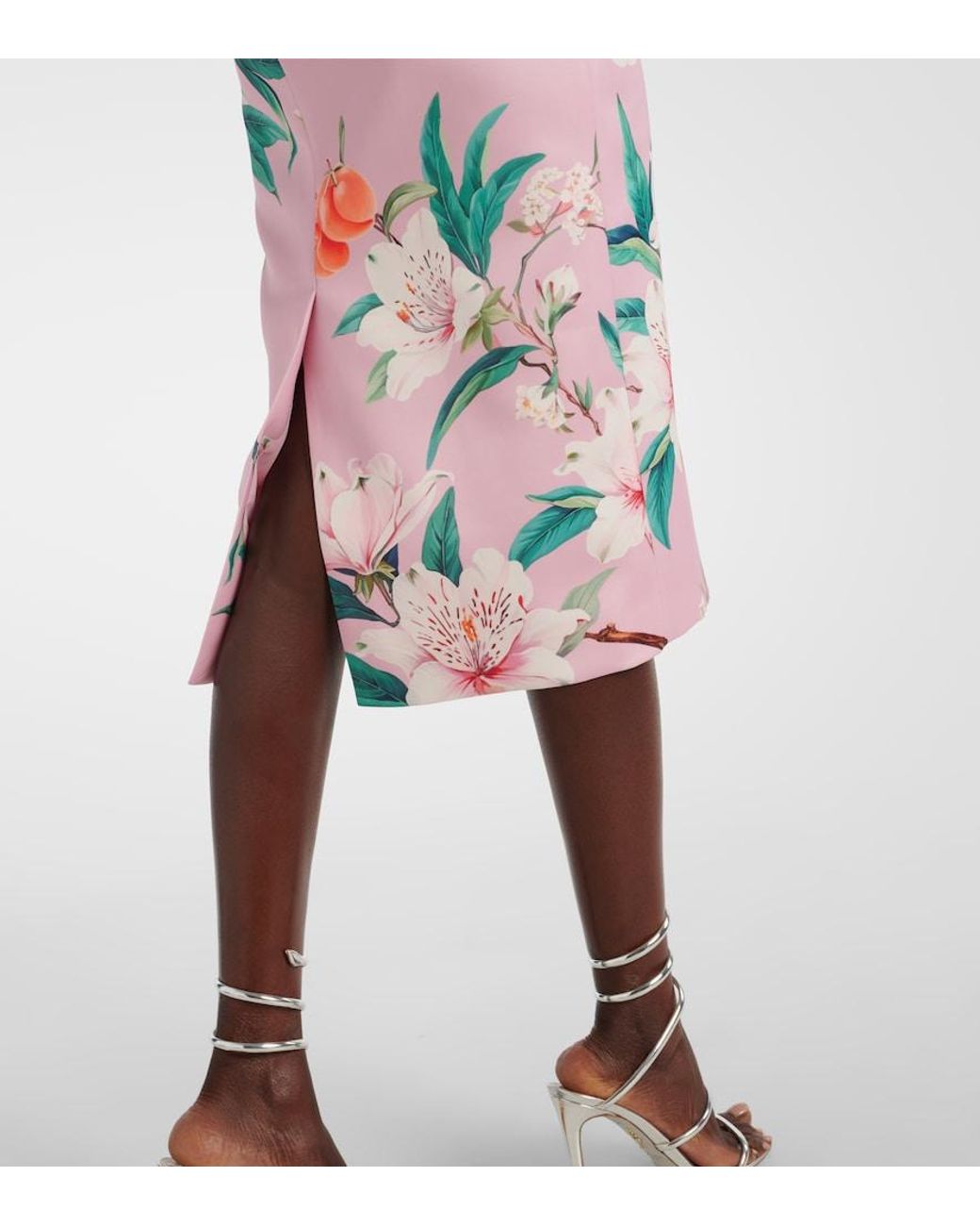 LEO LIN Pink Larissa Floral Satin Midi Dress