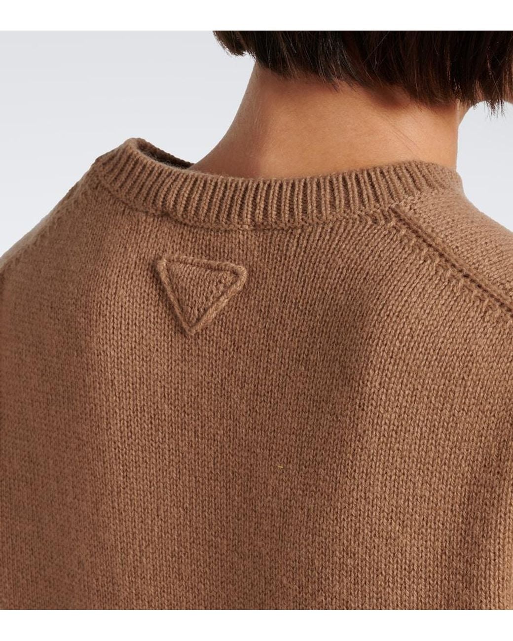 Prada Brown Embellished Tie-Neck Cashmere Sweater