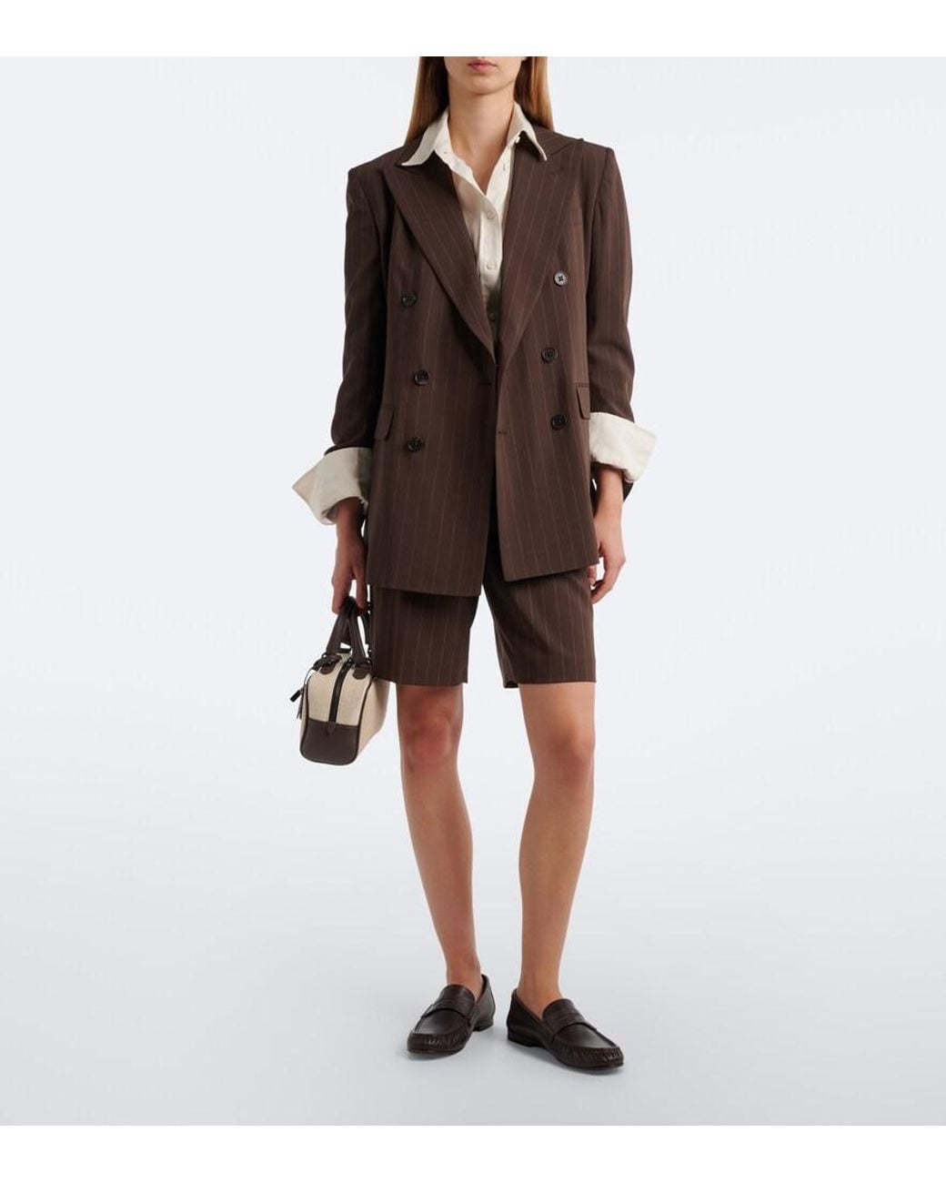 Ralph Lauren Brown Pinstripe Double-Breasted Wool Blazer