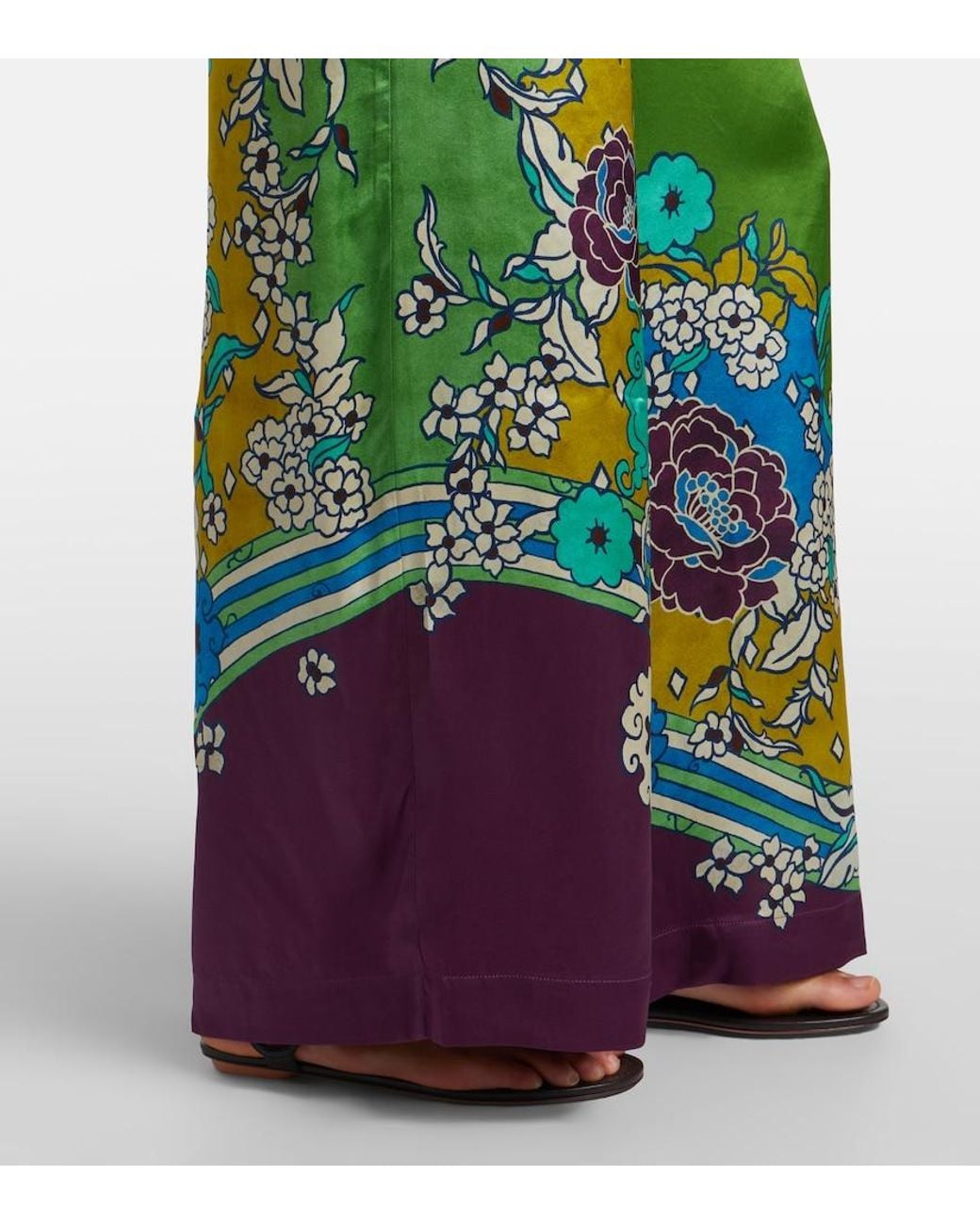 ALÉMAIS Green Nanci Printed Silk Satin Wide-Leg Pants