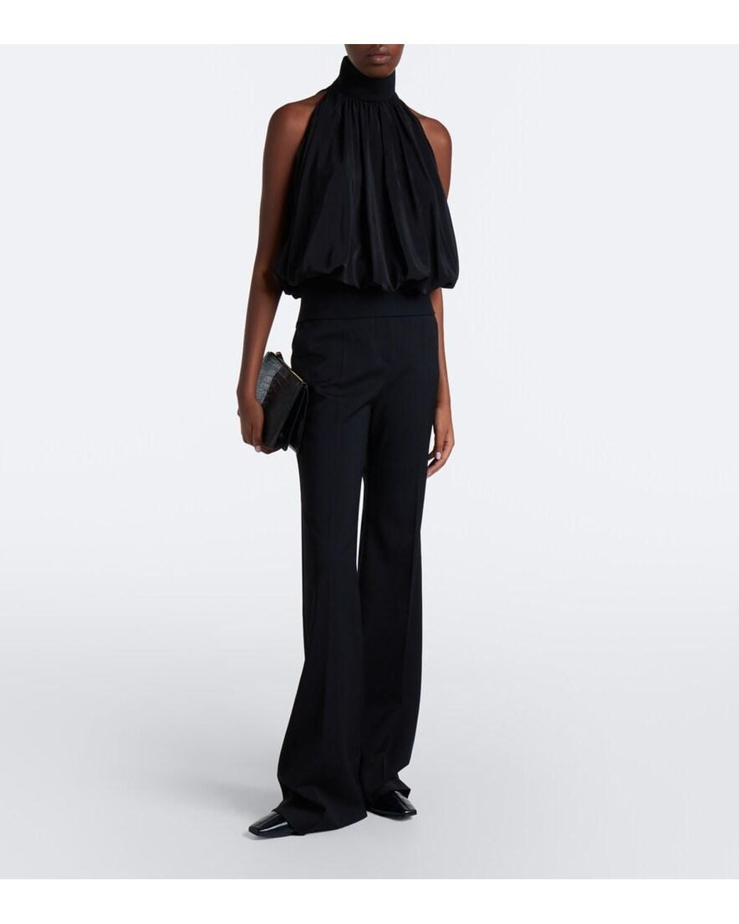 Sportmax Black Draped Halterneck Silk Satin Top