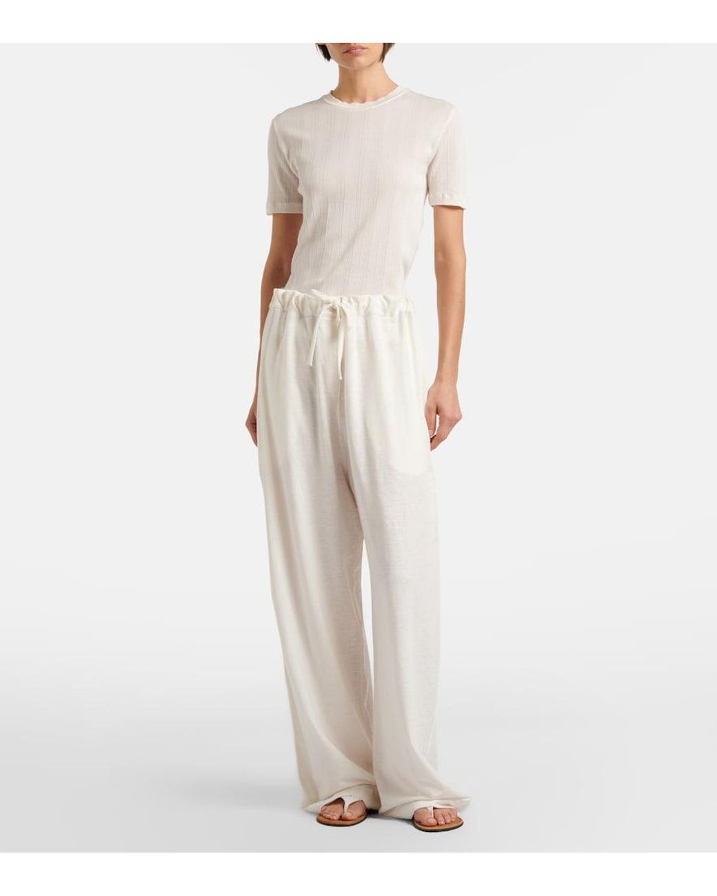 The Row White Faz Linen-Blend Wide-Leg Pants