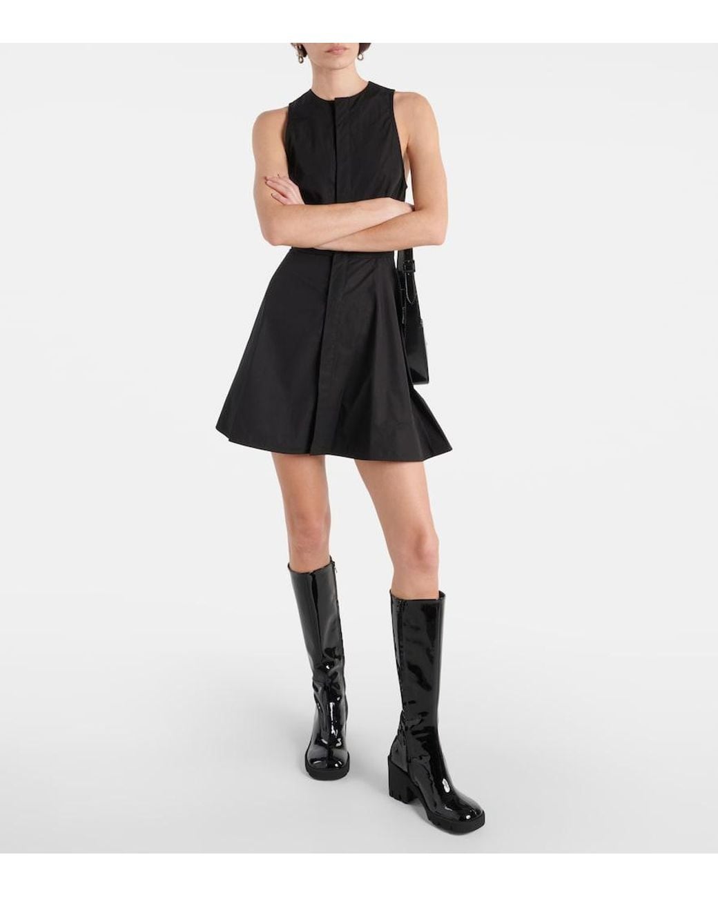 AMI Black Godet Cotton Poplin Shirt Dress