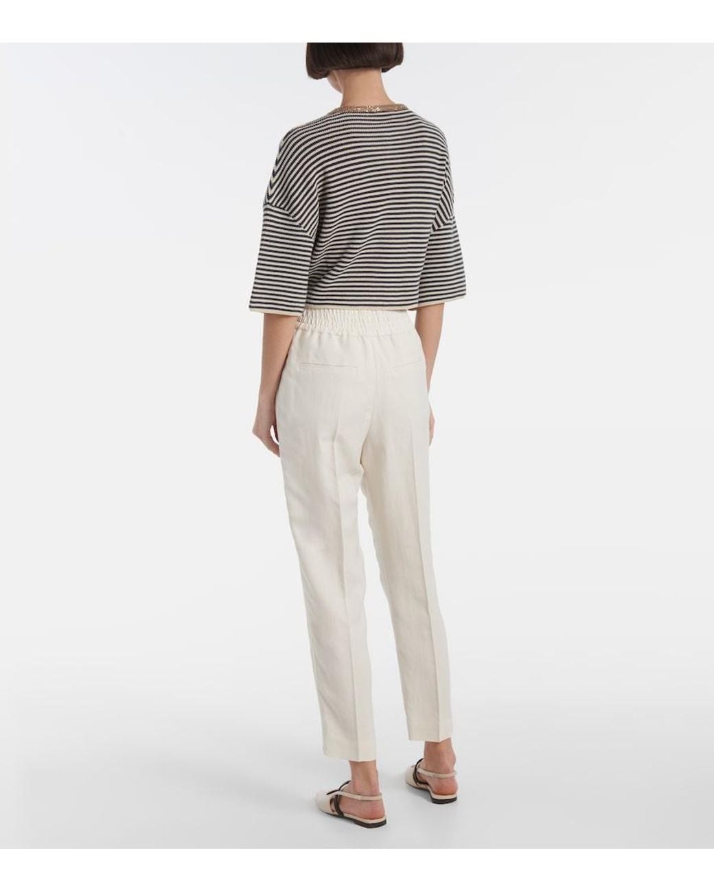 Brunello Cucinelli White Twill Tapered Pants