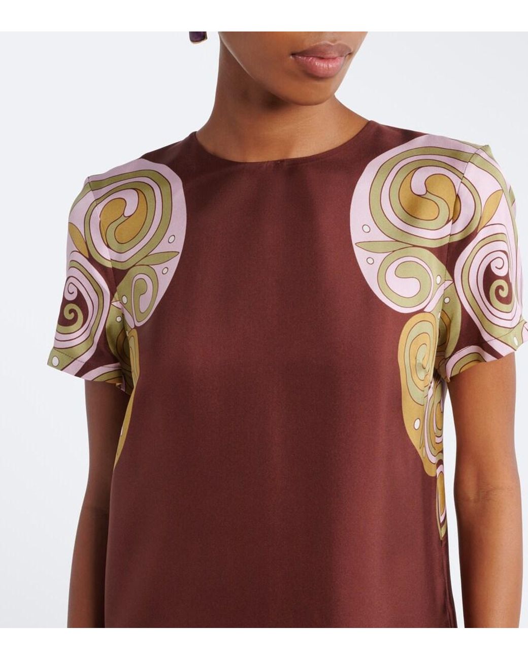 LaDoubleJ Brown Kells Swirl Feather-Trimmed Silk Minidress