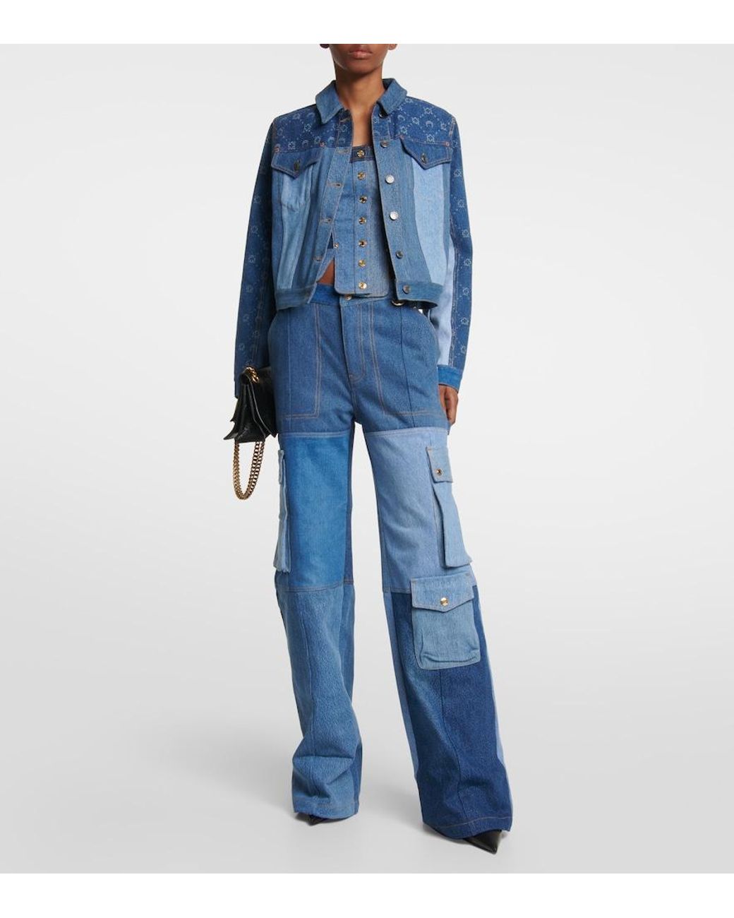 MARINE SERRE Blue Monogram High-Rise Wide-Leg Jeans