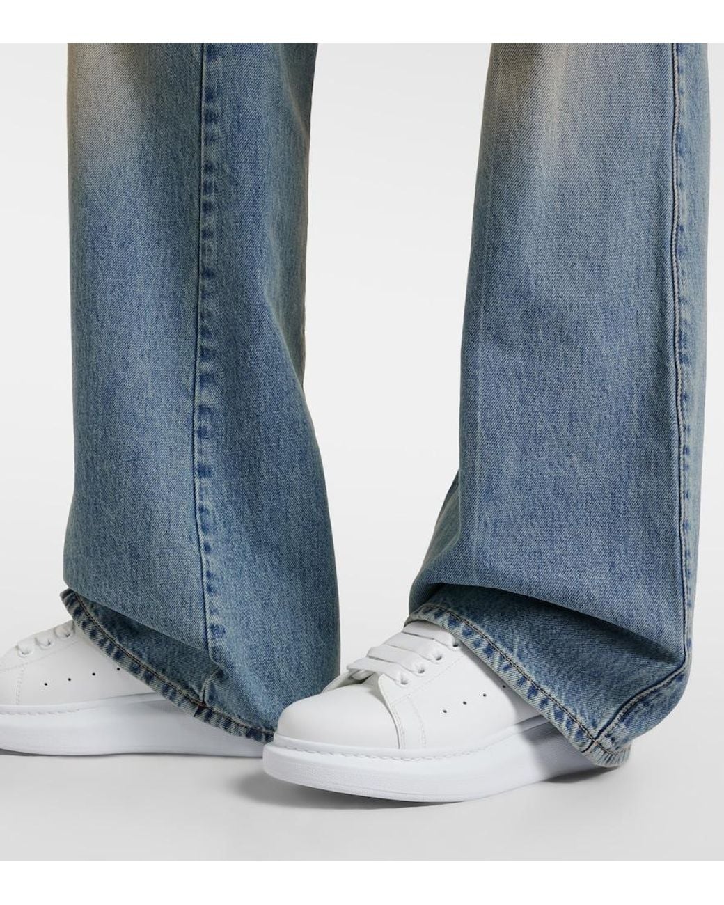 McQueen White Oversized Embellished Leather Sneakers