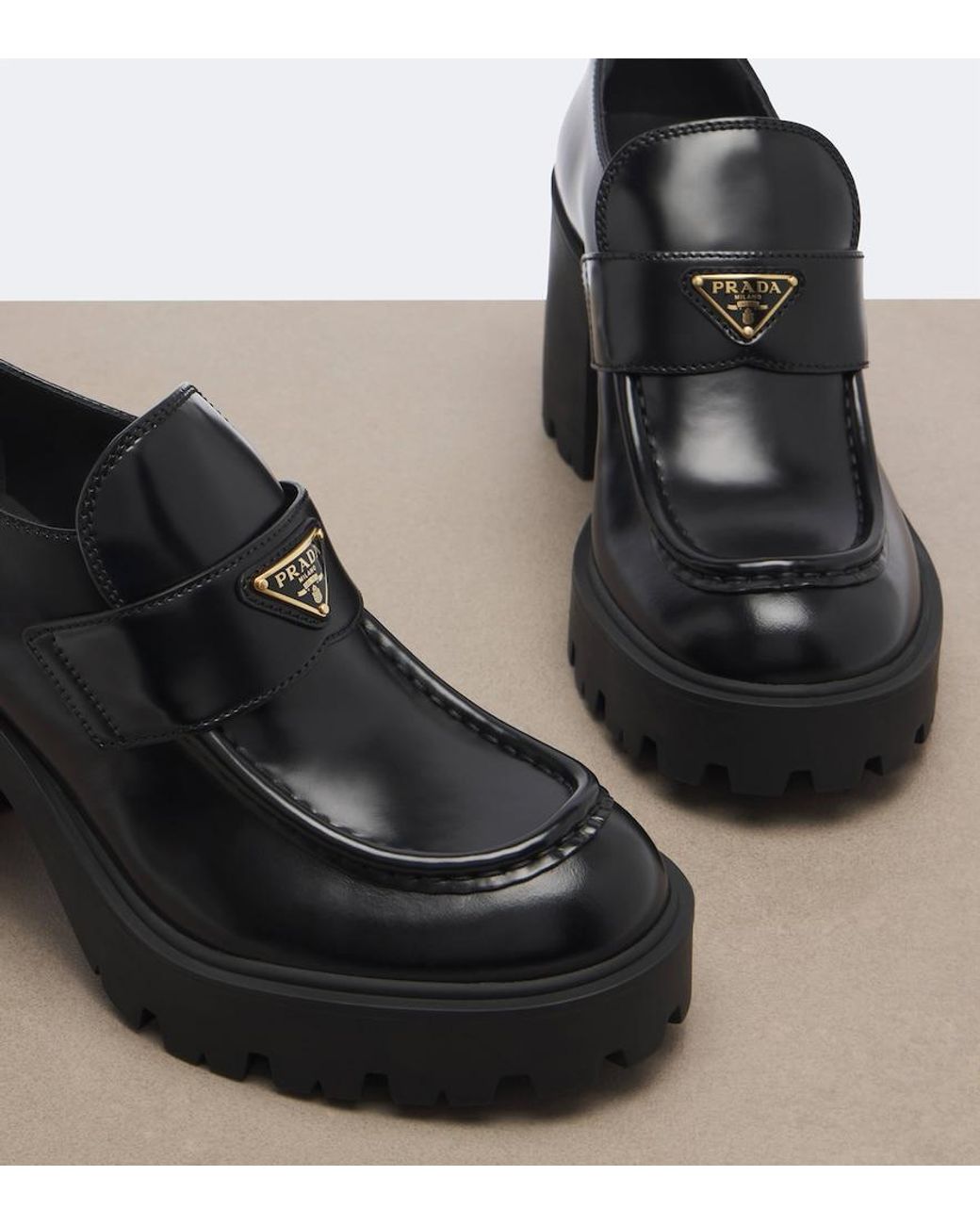 Prada Black Leather Platform\ Loafers