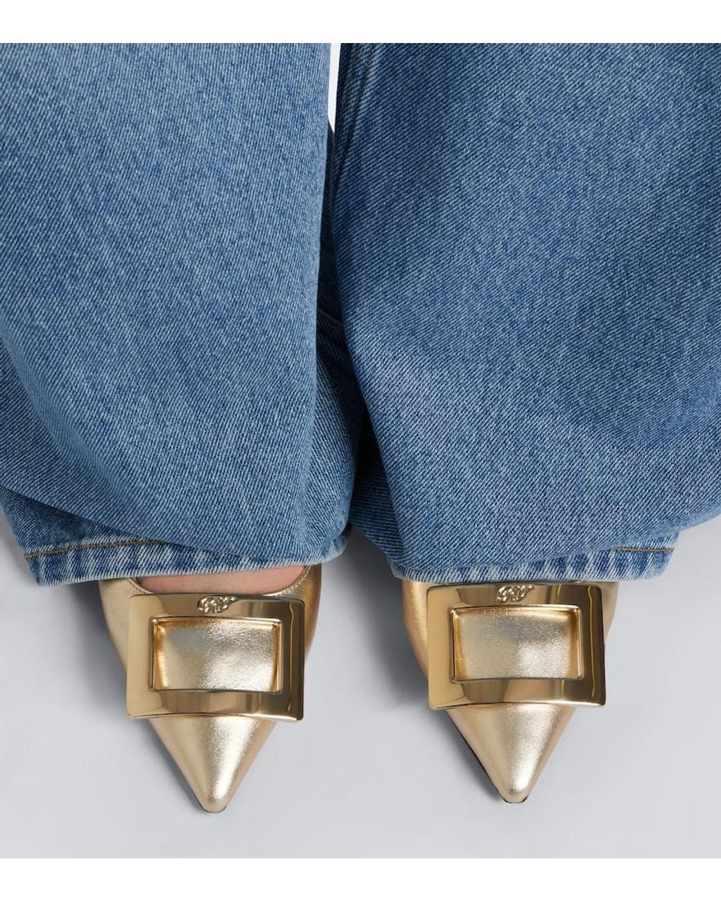 Roger Vivier Natural Gommettine Metallic Leather Ballet Flats