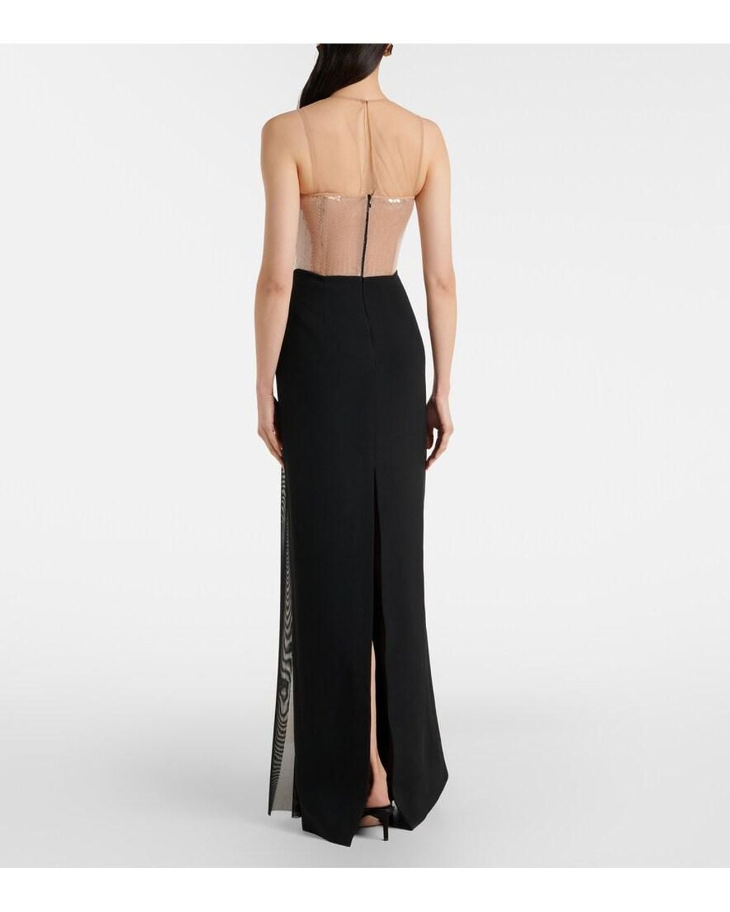 David Koma Black Sequined Paneled Bustier Gown