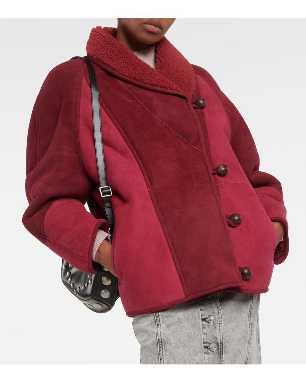 Isabel Marant Red Abeni Shearling-Lined Suede Jacket