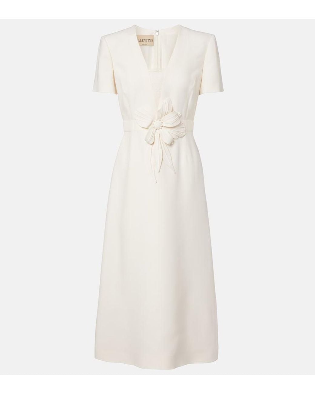 Valentino Garavani White Crepe Couture Floral-Applique Midi Dress