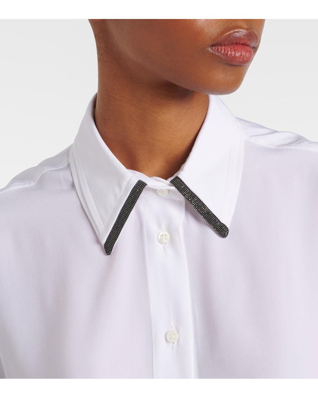 Brunello Cucinelli White Monili Silk Satin Shirt