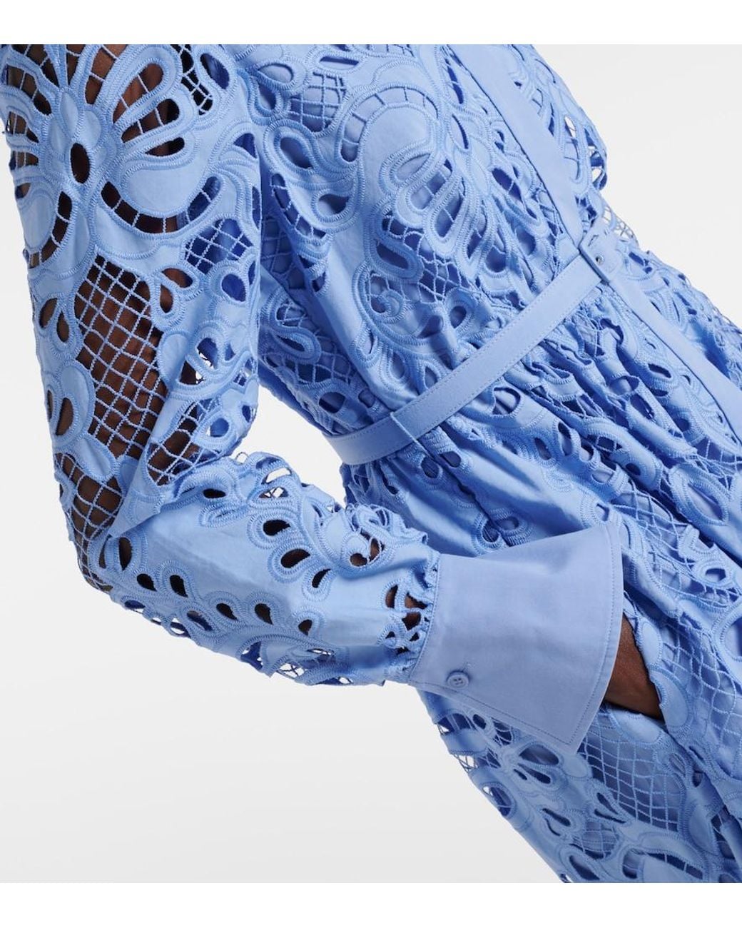 Self-Portrait Blue Belted Cotton Lace Maxi Dress