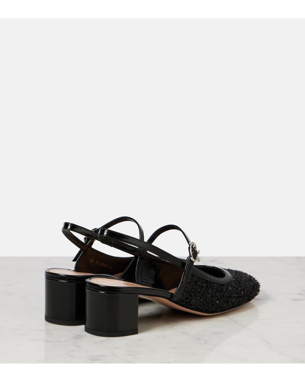 Gianvito Rossi Black Leather-Trimmed Slingback Pumps