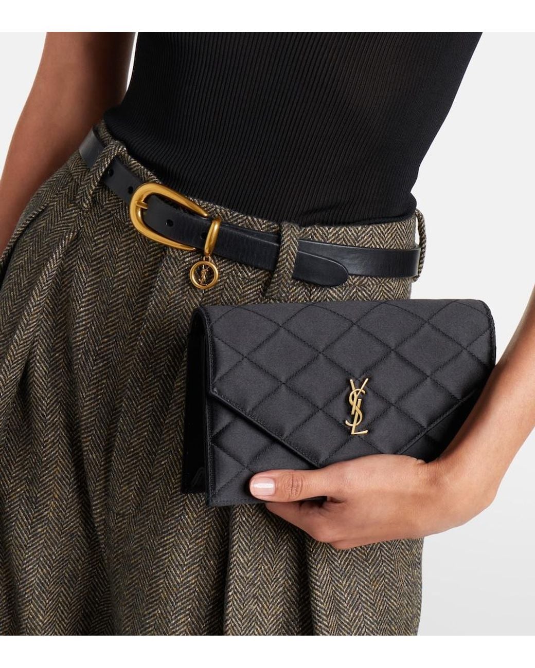 Saint Laurent Black Paris Mini Quilted Satin Shoulder Bag