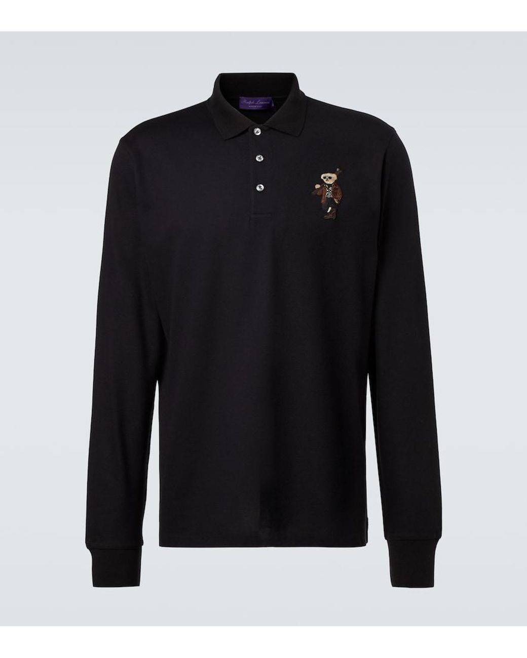Ralph Lauren Black Embroidered Cotton And Cashmere Polo Shirt for men