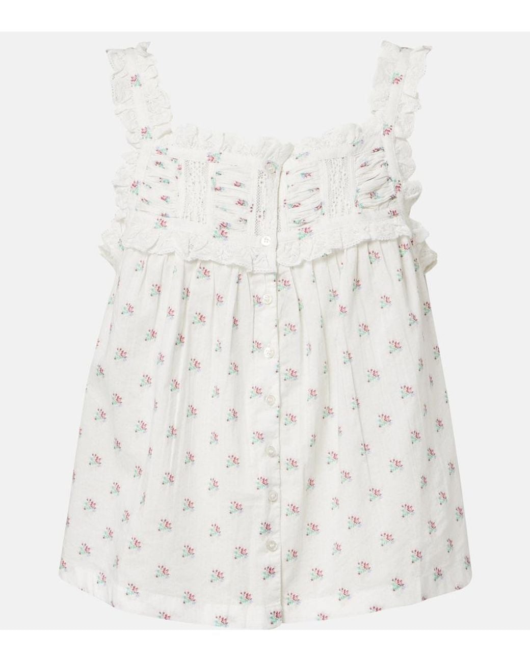 Doen White Fidella Floral Lace-Trimmed Cotton Top