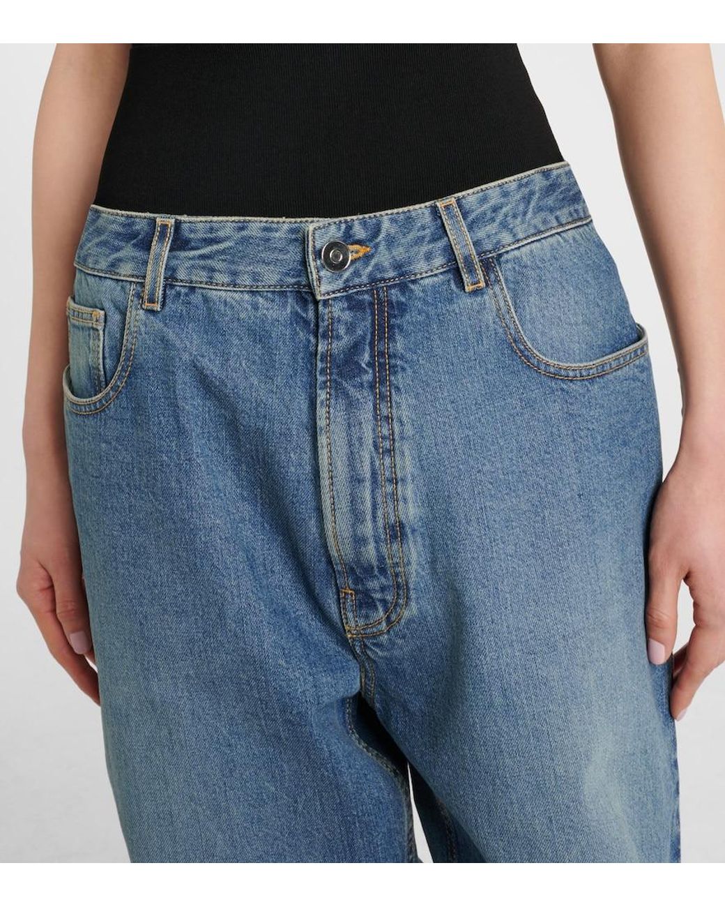 Alaïa Blue Cropped Barrel-Leg Jeans
