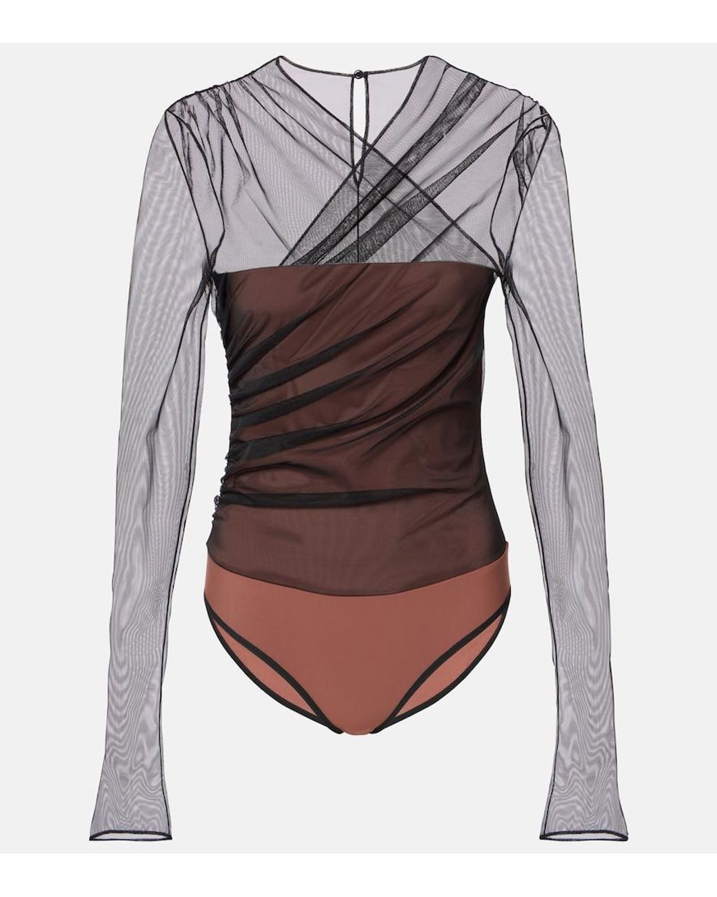 Nensi Dojaka Brown Renee Draped Tulle Bodysuit