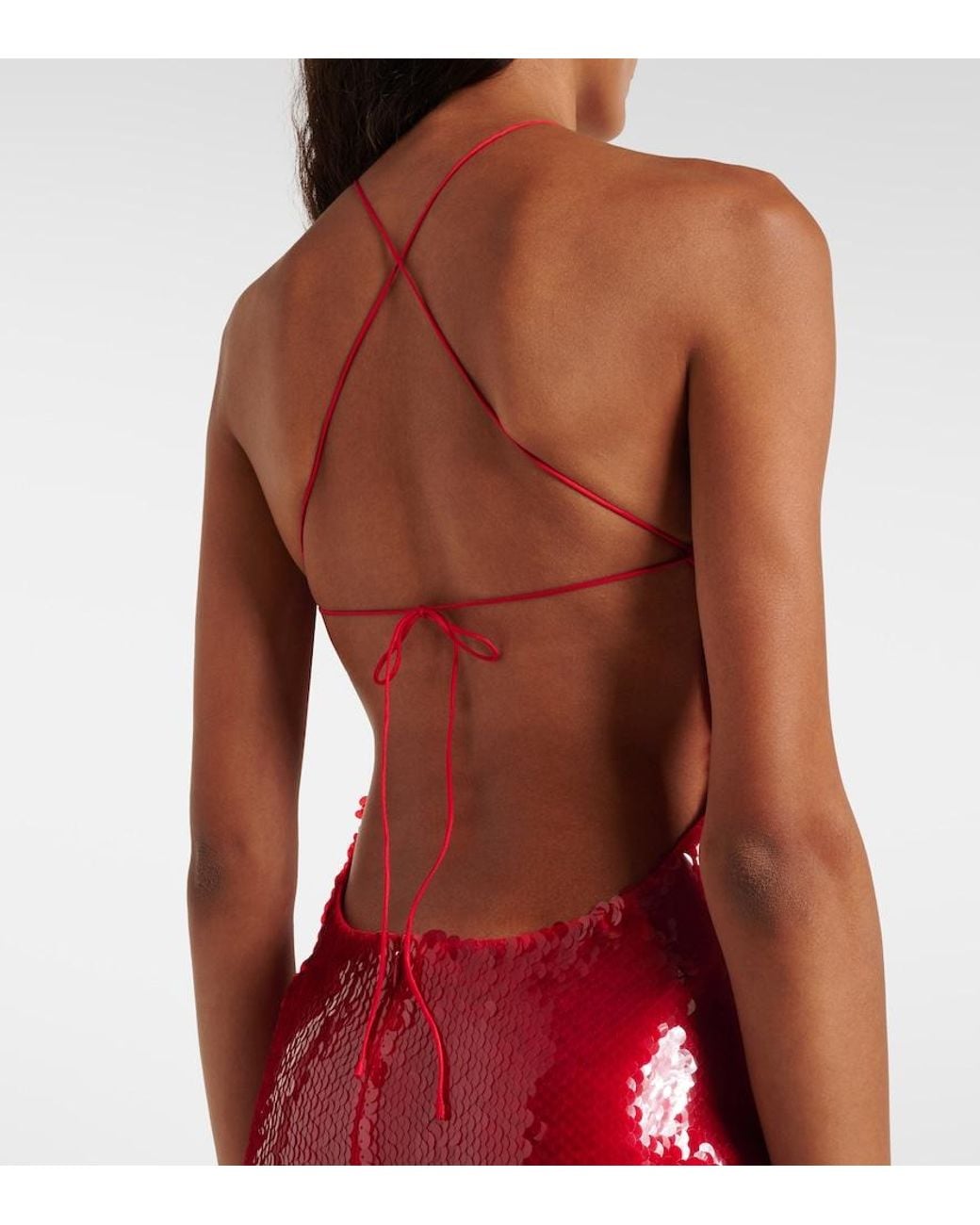 Magda Butrym Red Floral-Applique Sequined Halterneck Minidress