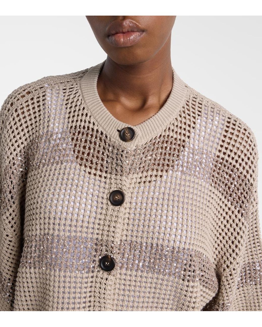 Brunello Cucinelli Natural Sequined Cotton Cardigan
