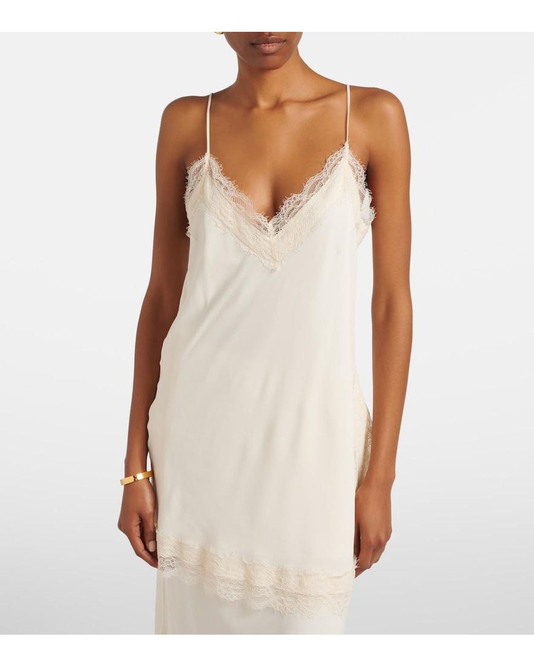 Rohe White Lace-Trimmed Satin Camisole