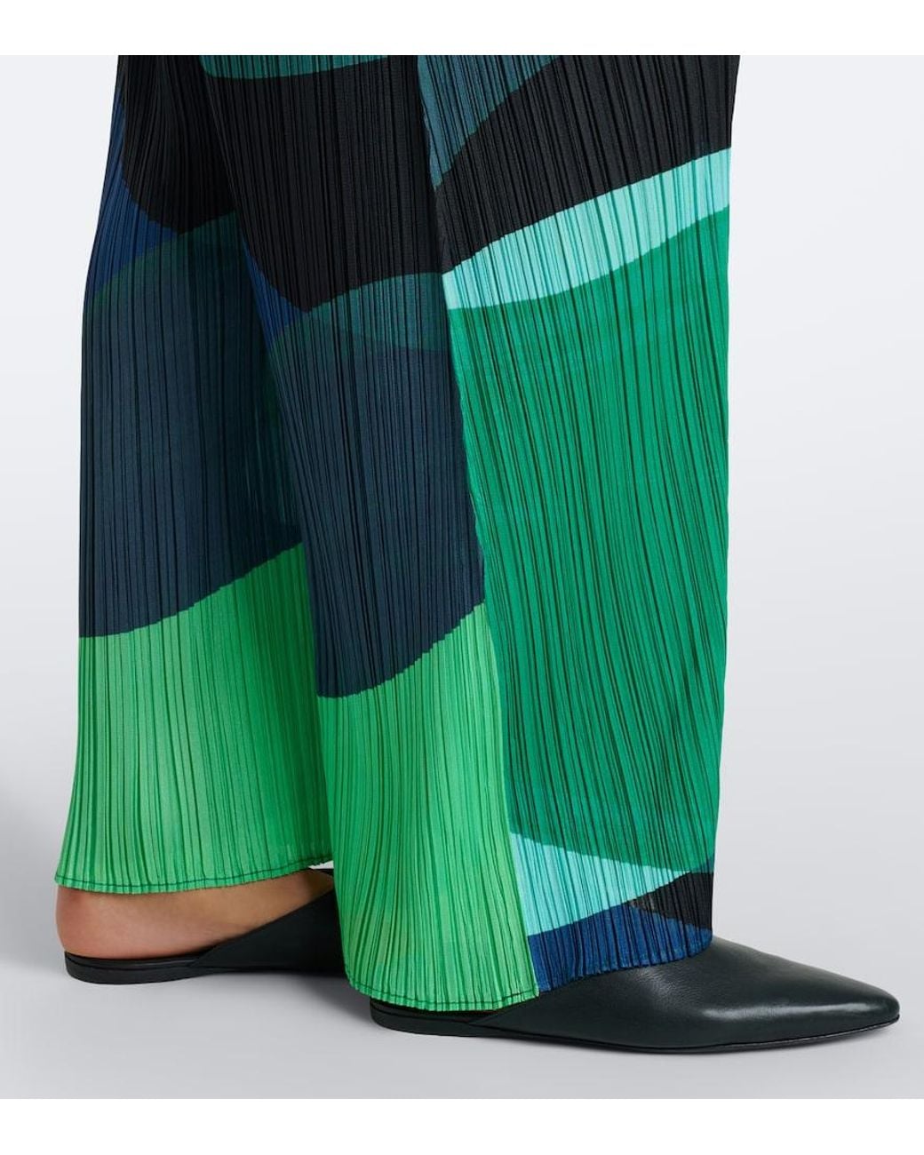 Pleats Please Issey Miyake Green Orbit Pleated Wide-Leg Pants