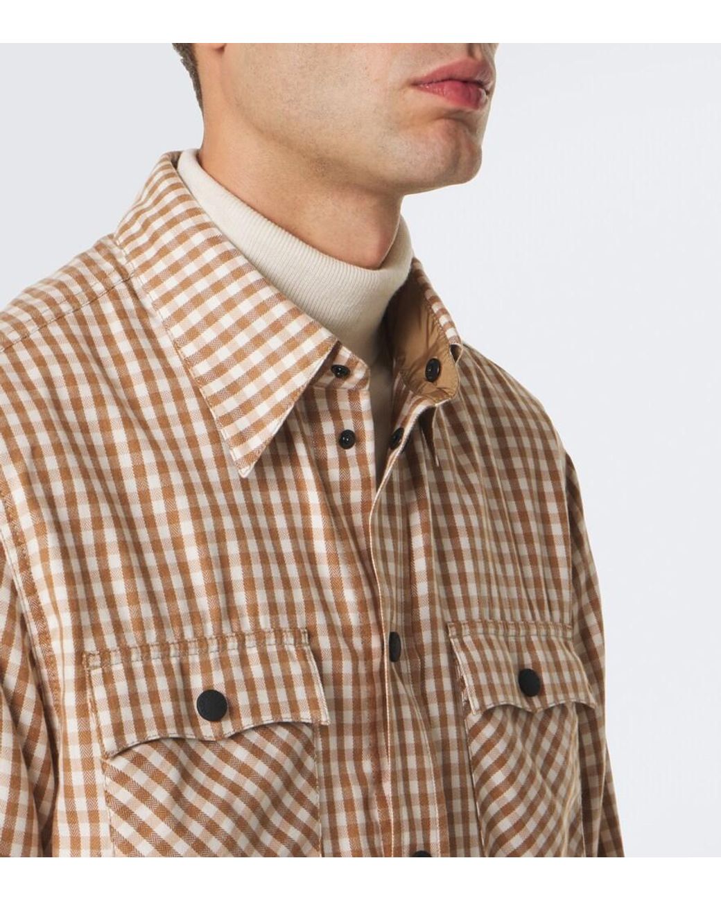 Moncler Brown Check Cotton-Blend Twill Shirt for men