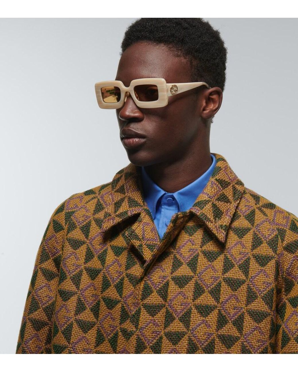 Gucci Natural Rectangular Sunglasses for men