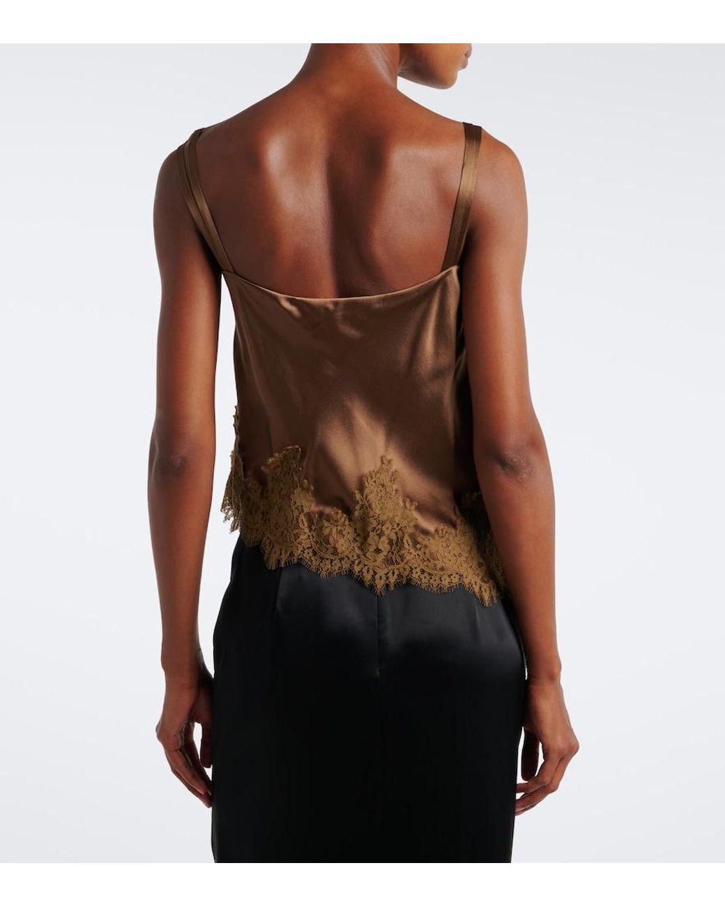 Dorothee Schumacher Brown Sense Of Shine Lace-Trimmed Silk-Blend Camisole